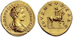 The Roman Empire Commodus caesar, 166 – 177 Aureus 175-176, AV 7.29 g. COMMODO CAES AVG FIL GERM SARM Bare-headed, draped and cuirassed bust r. Rev. ADVENTVS·CAES Commodus on trotting horse r. extendi
