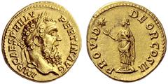 The Roman Empire Pertinax, 1 January – 28 March 193 Aureus 1 January-28 March 193, AV 7.24 g. IMP CAES P HELV – PERTIN AVG Laureate head r. Rev. PROVID – DEOR COS II Providentia standing l., raising r