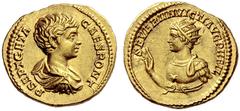 The Roman Empire Geta caesar, 198 – 209 Aureus 200-202, AV 7.21 g. P SEPT GETA – CAES PONT Bare-headed, draped and cuirassed bust r. Rev. SEVERI INVICTI AVG PII FIL Half-length and radiate bust (of Ca