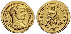The Roman Empire Maximianus Herculius, 286 – 305 Aureus circa 287, AV 5.60 g. MAXIMIA – NVS PF AVG Laureate, draped and cuirassed bust r. Rev. HERCVLI – VICTORI Hercules seated facing on rock, head r.