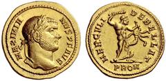 The Roman Empire Maximianus Herculius, 286 – 305 Aureus circa 294, AV 5.21 g. MAXIMIA – NVS P F AVG Laureate head r. Rev. HERCVLI – DEBELLAT Hercules standing r., fighting Hydra with club in r. hand; 