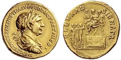 The Roman Empire Trajan 98 – 117 Aureus 116, AV 7.33 g. IMP CAES NER TRAIAN OPTIM AVG GER DAC PARTHICO· Laureate, draped and cuirassed bust r. Rev. REGNA·AD – SIGNATA Trajan seated l. on platform with