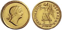 The Roman Empire Constantius II caesar, 324 – 337 Solidus, Sirmium 325-326, AV 4.43 g. Diademed head r. Rev. CONSTANTI – VS CAESAR Victory standing l., holding wreath and palm branch; in exergue, SIRM