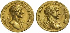 The Roman Empire Hadrian Caesar, 117 No.: 80 Schätzpreis - Estimate CHF 18000.- Aureus circa 117, 6.99 g. HADRIANO TRAIAN - O CAESARI Laureate bust of adrian r., with drapery on l. shoulder. Rev. IMP 