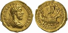 The Roman Empire Commodus Augustus, 177 - 193 No.: 119 Schätzpreis - Estimate CHF 15000.- Aureus circa 186-187, 7.25 g. M·COMM·ANT·P - FEL·AVG BRIT Laureate and cuirassed bust r. Rev. P M TR P - XI·IM