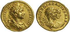 The Roman Empire Caracalla, 198 - 217 No.: 145 Schätzpreis - Estimate CHF 6500.- Aureus circa 201, 7.08 g. ANTONINVS PIVS AVG PON TR P IIII Laureate, draped and cuirassed bust of Caracalla r. Rev. CON