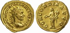 The Roman Empire Trebonianus Gallus, 251 - 253 No.: 186 Schätzpreis - Estimate CHF 15000.- Binio circa 251-253, 5.85 g. IMP CAEC VIB TREB GALLVS AVG Radiate, draped and cuirassed bust r. Rev. CONCORDI