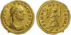 The Roman Empire Tacitus, 275 - 276 No.: 213 Schätzpreis - Estimate CHF 12000.- Aureus, Serdica circa 275-276, 4.67 g. IMP C M C L TACITVS AVG Laureate, draped and cuirassed bust r. Rev. ROMAE - AET -