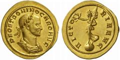 The Roman Empire Carus, 282 - 283 No.: 220 Schätzpreis - Estimate CHF 20000.- Aureus, Siscia circa 282-283, 4.93 g. DEO ET DOMINO CARO AVG Laureate, draped and cuirassed bust r. Rev. VICTO - RIA AVG V