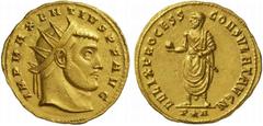 The Roman Empire Maxentius Caesar, 306 - 307 No.: 263 Schätzpreis - Estimate CHF 40000.- Medallion of 2 aurei circa 307, 10.62 g. IMP MAXENTIVS P F AVG Radiate head r. Rev. FELIX PROCESS - CONSVLAT AV