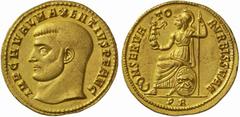 The Roman Empire Maxentius Caesar, 306 - 307 No.: 264 Schätzpreis - Estimate CHF 70000.- Medallion of 4 aurei circa 308, 21.41 g. IMP C M VAL MAXENTIVS P F AVG Bare head l. Rev. CONSERVA - TO - R VRBI
