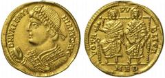 The Roman Empire Valentinian I, 364 - 375. No.: 316 Schätzpreis - Estimate CHF 700.- Solidus, Mediolanum Quinquennalia of 368, 4.45 g. D N VALENTINI - NIANVS AVG Pearl-diademed bust l., wearing imperi