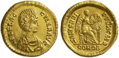 The Roman Empire Aelia Flaccilla, wife of Theododius I No.: 323 Schätzpreis - Estimate CHF 18000.- Solidus, Constantinople circa 383-386, 4.47 g. AEL FLAC - CILLA AVG Draped bust r., with elaborate he