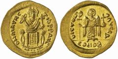 Byzantine Gold Coins Maurice Tiberius, 582 - 602 No.: 384 Schätzpreis - Estimate CHF 4000.- Consular solidus 583 or 602, 4.47 g. D N mAVRC - TIb P P AVG Emperor, enthroned facing, wearing crown and co