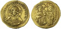 Byzantine Gold Coins Michael VI Stratioticus, 1056 - 1057 No.: 450 Schätzpreis - Estimate CHF 12000.- Histamenon nomisma 1056-1057, 4.42 g. + IhS XIS ReX ReGNANTIhm Facing bust of Christ, nimbus with 