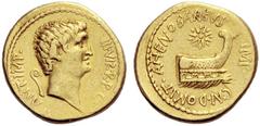 Marcus Antonius with Cn. Domitius Ahenobarbus Aureus, mint moving with M. Antonius (Corcyra ?) Summer 40, AV 7.88 g. ANT·IMP·III·VIR·R·P·C Bare head of M. Antony r.; behind, lituus . Rev. CN· DOMIT·AH