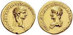 The Roman Empire Claudius, 41 – 54 Aureus circa 50-54, AV 7.62 g. TI CLAVD CAESAR AVG GERM P M TRIB POT P P Laureate head of Claudius r. Rev. NERO CLAVD CAES DRVSVS GERM PRINC IVVENT Bare headed and d