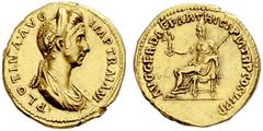 The Roman Empire Plotina, wife of Trajan Aureus 116-117, AV 7.50 g. PLOTINA AVG – IMP TRAIAN Diademed and draped bust r. Rev. AVG GER DAC PARTHICI P M TR P COS VI P P Vesta, diademed and draped, seate