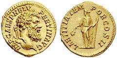 The Roman Empire Pertinax, 1 January – 28 March 193 Aureus 1 January – 28 March 193, AV 7.27 g. IMP CAES P HELV – PERTIN AVG Laureate head r. Rev. LAETITIA TEM – POR COS II Laetitia standing l., holdi