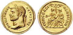 The Roman Empire Diocletian, 284 – 305 Aureus, Antiochia 293, AV 5.31 g. DIOCLETIANVS – AVGVSTVS Laureate head l. Rev. CONCORDI – A AVGG N N Diocletian and Maximian seated l., both holding globe and p
