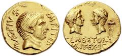 The Roman Republic Sextus Pompeius. Aureus, Sicily 37-36, AV 7.84 g. MAG·PIVS· – IMP·ITER. Bearded and bare head of Sextus Pompeius r.; all within oak wreath. Rev. PRAEF Heads of Cn. Pomepius Magnus o