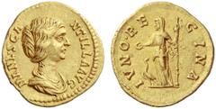 The Roman Empire Manlia Scantilla, wife of Didius Julianus Aureus 28th March-early June 193, AV 6.88 g. MANL SCA – NTILLA AVG Stolate bust r., hair dressed in two flowing waves and caught up behind in