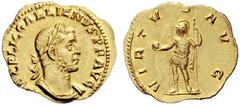 The Roman Empire Gallienus, 260 -268 Quinarius circa 261–266, 1.88 g. IMP C P LIC GALLIENVS P F AVG Laureate and cuirassed bust r. Rev. VIRTVS AVG Soldier standing l., holding globe and sceptre. C 121