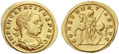 The Roman Empire Tacitus, 270 – 275 Aureus, Siscia 275, AV 4.02 g. IMP C M C L TACITVS P AVG Laureate, draped and cuirassed bust r. Rev. CONSERVAT – OR AVG Castor standing l., holding sceptre and plac