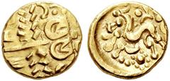 Greek coins Celtic Britain, Corieltauvi Stater circa 55-45 BC, AV 6.24 g. Stylised head of Apollo r. Rev. Stylised horse l.; below, sunflower van Arsdell 805-9. Good very fine