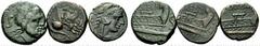 The JD collection of Roman Republican Coins part II – session II Lot of 3 coins: Semis, Æ 6.94 g. Cr. 241/2; Trien, Æ 4.24 g. Cr. 241/3; Quadrans, Æ 3.75 g. Cr. 241/4. Very fine Semis ex Vecchi sale 3
