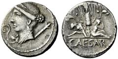 The JD collection of Roman Republican Coins part II – session II Julius Caesar. Denarius, Spain 46-45, AR 3.47 g. Diademed and draped bust of Venus l., with star in hair and Cupid perched on shoulder.
