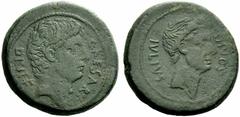 The JD collection of Roman Republican Coins part II – session II Octavianus. Bronze, Italy 38, Æ 28.25 g. CAESAR – DIVI·F Bare head of Octavian r. Rev. DIVOS – IVLIVS Laureate head of Julius Caesar r.