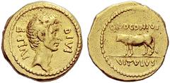 The Collection of Roman Republican Coins of a Student and his Mentor Part II Q. Voconius Vitulus. Aureus, Roma 40 BC or later, AV 8.10 g. IVLI·F – DIVI Laureate head of Caesar r. Rev. Q·VOCONIVS Calf 
