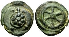ROMAN COINS THE ROMAN REPUBLIK AES GRAVE ANONYMOUS. Sextans, Rome 265-242 BC Æ 39.81 g. Obv. Tortoise on raised disc, seen from above. Rev. Wheel of six spokes. Literature BMC Italy 54, 14 Crawford 24