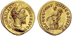 THE ROMAN EMPIRE MARCUS AURELIUS, March 7, 161–March 17, 180. Aureus, Rome 177–178, AV 7.33 g. Obv. M AVREL ANTO–NINVS AVG His laureate, draped and cuirassed bust right; border of dots. Rev. TR P XXXI