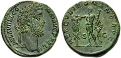 THE ROMAN EMPIRE COMMODUS, mid 177 (before June 17) – December 31, 192. Sestertius, Rome 192, Æ 26.38 g. Obv. L AEL AVREL CO-MM AVG P FEL His laureate head right; border of dots. Rev. HERCVLI ROMANO A