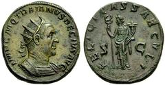 THE ROMAN EMPIRE TRAJAN DECIUS, September/October(?) 249–June 9/24, 251. Double sestertius, Rome, Æ 32.44 g. Obv. IMP C M Q TRAIANVS DECIVS AVG His radiate and cuirassed bust right; border of dots. Re