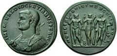 THE ROMAN EMPIRE DIOCLETIAN, November 20, 284–May 1, 305. Medaillon, Rome 286–293. Æ 32.81 g. Obv. IMP C C VAL DIOCLETIANVS P F AVG His laureate, draped and cuirassed bust left, carrying a spear over 