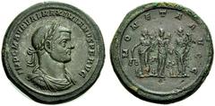 THE ROMAN EMPIRE MAXIMIANUS HERCULIUS, April 1, 286–c. July 310. Medallion, Rome 297–298, Æ 27.71 g. Obv. IMP C M AVR VAL MAXIMIANVS P F AVG His laureate, draped and cuirassed bust right; linear borde