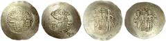 The Byzantine Empire The mint is Constantinopolis unless otherwise stated John II Comnenus, August 1118-April 1143, with colleagues from 1119 Lot of 2 coins. Apron trachy, EL 3.79 g.; Aspron trachy, E