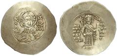 The Byzantine Empire The mint is Constantinopolis unless otherwise stated Manuel I, Comnenus 8 April 1143 – 24 September 1180 Aspron trachy, 1164-1167 (?), AR 4.53 g. O / EM / MA – N_ / HΛ Facing bust