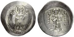 The Empire of Trebizond Andronicus I Gidon, 1222-1235 Aspron trachy, Trebizond 1222-1235, AR 2.99 g. MHP – ΘV The Virgin, nimbate and orans , wearing tunic and maphorium , standing facing on dais . Re