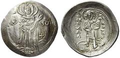 The Empire of Trebizond Andronicus I Gidon, 1222-1235 Aspron trachy, Trebizond 1222-1235, AR 2.65 g. MHP – ΘV The Virgin orans , nimbate and wearing tunic and maphorium , standing facing on dais ; in 