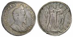 Monete di zecche italiane Parma Alessandro Farnese 1586-1591. Ducatone 1588, AR 31,44 g. ALEXANDER FARN DVX III Busto corazzato a d.; sotto la spalla, 1588. Rv. ISTIS – 1574 – DVCIBVS Le tre Grazie; a