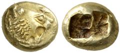 Greek Coins Lydia, uncertain king before 561 Trite, Sardes before 561, EL 4.72g Lion’s head r. with open jaws; wart on forehead. Rosen 653. Mitchiner 11. Weidauer 67. Extremely fine Privately purchase