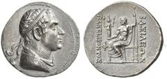 Greek Coins Pantaleon, circa 190 – 185 Tetradrachm, Merv circa 190-185, AR 16.07 g. Diademed and draped bust r. Rev. BAΣIΛEΩΣ - ΠANTAΛEONTOΣ Zeus seated l., holding sceptre and a small statue of Hecat