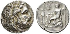 Greek Coins Thessaly, Cierium Stater, circa 350, AR 11.88 g. Laureate head of Zeus r. Rev. [KIEΡEIΩN] Asclepius seated l. on rock, holding staff; before, snake coiled around tree. Traité IV, 508 and p