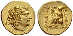 Greek Coins Kings of Pontus. Mithradates VI Eupator, circa 120-63 In the name or Lysimachus. Stater, Istros circa 88-86, AV 8.26 g. Diademed head of the deified Alexander r., with horn of Ammon. Rev. 