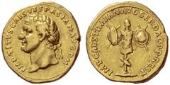 The Roman Empire Titus augustus, 79 – 81 Divus Titus. Aureus circa 112-113, AV 7.25 g. IMP·TITVS·CAES·VESPASIAN·AVG·P·M Laureate head l. Rev. IMP·CAES·TRAIAN·AVG·GER·DAC·P·P·REST Trophy. C –. BMC –. R
