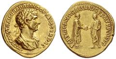 The Roman Empire Hadrian augustus, 117 – 138 Aureus 117, AV 7.10 g. IMP CAES TRAIAN HADRIANO OPT AVG GER DAC Laureate, draped and cuirassed bust r. Rev. PARTHIC DIVI TRAIAN AVG F P M TR P COS P P Traj